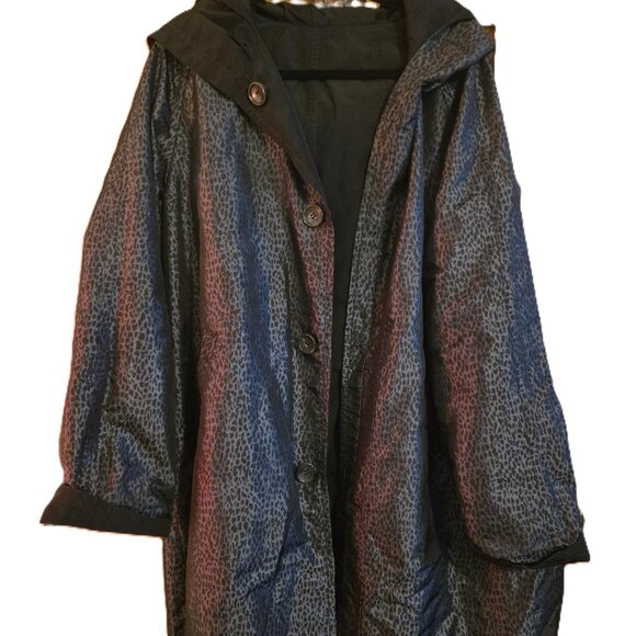 JONES NEW YORK Women's REVERSIBLE Jacket Large Black/gray speckled Trench Coat - Picture 2 of 10